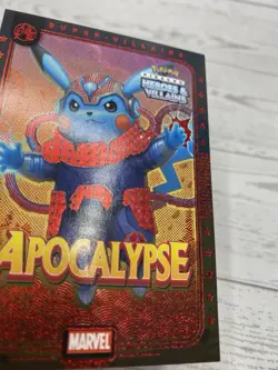 Pikachu as Apocalypse #E9 Rare Red Holo Heroes & Villains (non-Pokemon fan art) - Image 4