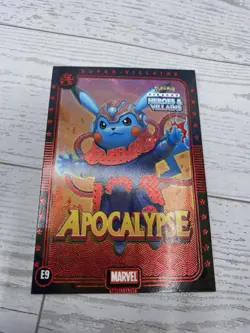 Pikachu as Apocalypse #E9 Rare Red Holo Heroes & Villains (non-Pokemon fan art) - Image 5