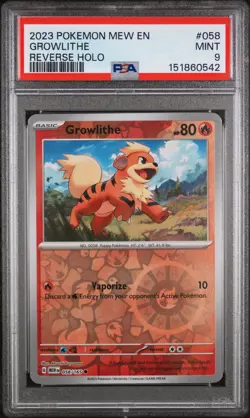 PSA MINT 9 - 2023 POKEMON MEW EN-151 REVERSE HOLO 058 GROWLITHE - Image 1