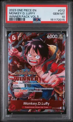 2023 ONE PIECE PROMOS WINNER PACK VOL.5 PROMO STAMP #012 MONKEY D. LUFFY PSA 10 - Image 1