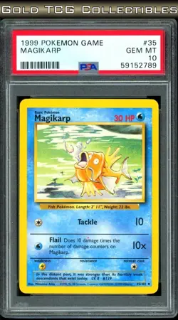 PSA 10 ⭐ Pokemon Magikarp 35 Base Set 1999 Unlimited Vintage Non-Holo - Image 1