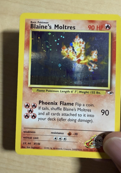 SWIRL Blaine's Moltres 001/132 Gym Heroes Holo NM Pokemon TCG Card - Image 2