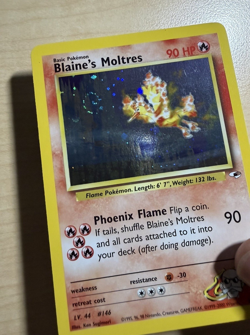 SWIRL Blaine's Moltres 001/132 Gym Heroes Holo NM Pokemon TCG Card - Image 4
