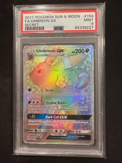 2017 POKEMON SUN & MOON FA/UMBREON GX SECRET #154 PSA 9 - Image 1