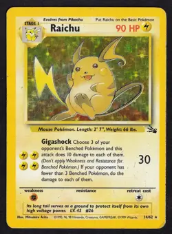 1999 POKEMON FOSSIL Raichu Holo #26 14/62 - Image 1