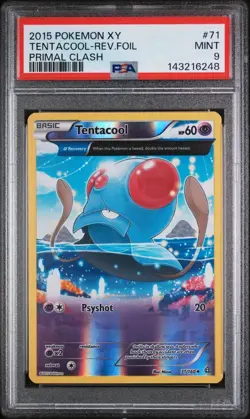 PSA 9 Mint 2015 POKEMON XY PRIMAL CLASH #71 Tentacool REVERSE FOIL Full Art - Image 1