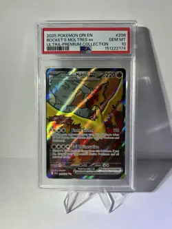 Team Rocket’s Moltres EX 208/182 Stamped PSA GEM MT 10 Ultra Rare Pokemon TCG DR - Image 1