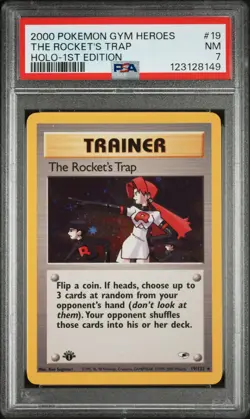 2000 POKEMON GYM HEROES HOLO-1ST ED #19 THE ROCKET'S TRAP PSA 7 - Image 1
