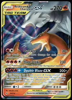 Pokemon Reshiram & Charizard GX Ultra Rare SM - Unbroken Bonds 20/214 NM Holo - Image 1
