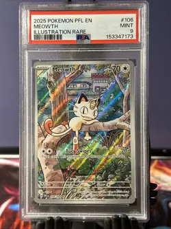 2025 POKEMON PFL EN-PHANTASMAL FLAMES ILLUSTRATION RARE #106 MEOWTH PSA 9 - Image 1