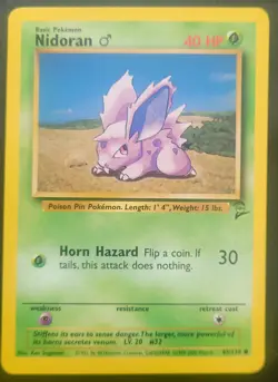 83/130 Nidoran (Male), Base set 2, Unlimited, Common, Vintage Pokemon 1999 NM - Image 1
