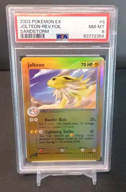Pokemon 2003 EX Sandstorm Jolteon Reverse Holo 6/100 PSA 8 Graded - Image 1