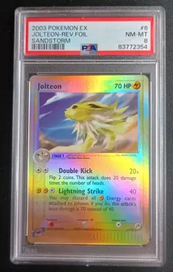 Pokemon 2003 EX Sandstorm Jolteon Reverse Holo 6/100 PSA 8 Graded - Image 2