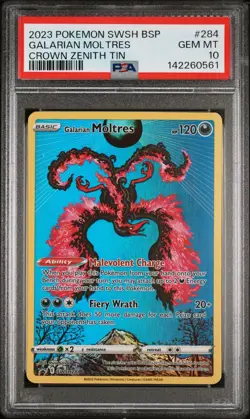 2023 POKEMON SWSH BLACK STAR PROMO CROWN ZENITH TIN #284 GALARIAN MOLTRES PSA 10 - Image 1