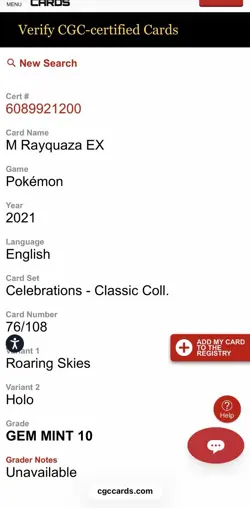 CGC 10 Mint - M Rayquaza EX 76 - English Celebrations Holo Pokemon TCG - Image 3