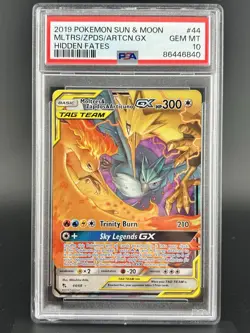 2019 Pokemon Sun & Moon Hidden Fates - Moltres Zapdos Articuno GX 44/68 PSA 10 - Image 1