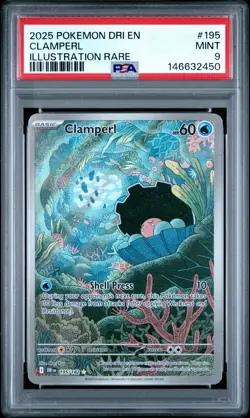 2025 POKEMON DRI EN-DESTINED RIVALS ILLUSTRATION RARE #195 CLAMPERL PSA 9 - Image 1