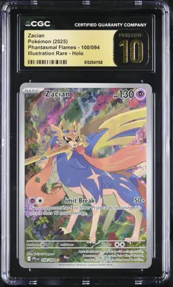 CGC 10 Zacian 100/094 Illustration Rare Holo Phantasmal Flames Pokemon Pristine - Image 1