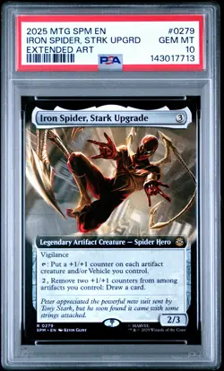 2025 MTG MARVEL'S SPIDER-MAN EXTENDED ART IRON SPIDER, STARK UPGRADE PSA 10 - Image 1