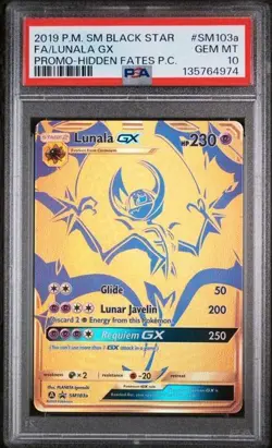 2019 POKEMON SM BLACK STAR PROMO #SM103A FULL ART/LUNALA GX PSA 10 - Image 1