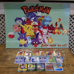 Original Pokemon Laminated Poster & 17 Digimon Cards From The 1990s Good Conditi - Image 1