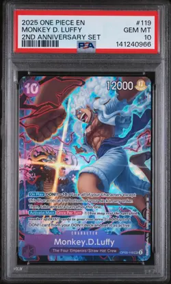 2025 ONE PIECE OP05 119 MONKEY D LUFFY ENGLISH 2ND ANNIVERSARY SET PROMO PSA 10 - Image 1