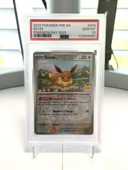 Pokemon Prismatic Evolutions #74 Eevee PSA 10 Pokemon Day 2025 Promo - Image 1