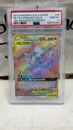 2019 MOLTRES & ZAPDOS & ARTICUNO GX TAG TEAM HIDDEN FATES POKEMON PSA 10 GEM #69 - Image 2