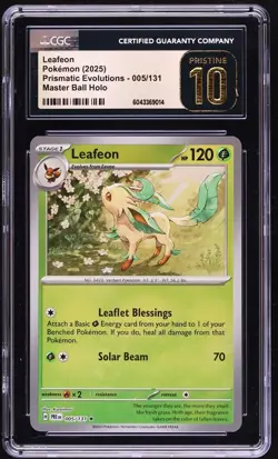 2025 Pokemon SV Prismatic Evolutions Master Ball Holo Leafeon #5 CGC 10 PRISTINE - Image 1