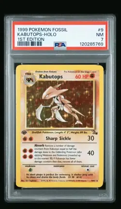 Pokemon Fossil 9 Kabutops Holo Rare - 1st Edition - PSA 7 Near Mint - Image 1