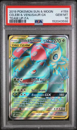 Pokemon PSA 10 Celebi & Venusaur GX 159/181 Sun & Moon Team Up Full Art Mint - Image 1