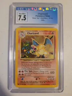 Pokemon Charizard graded (1999) Vintage/Base Set Unlimited 4/102 Holo 7.5NM+ CGC - Image 1