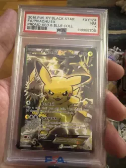 Pokemon TCG Pikachu EX XY124 Black Star Promo 2016 Red & Blue Collection PSA 7 - Image 1