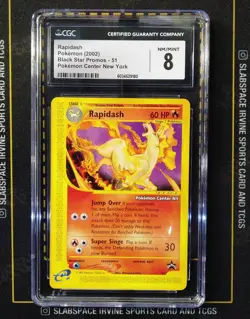 2002 POKEMON GAME PROMO BLACK STAR-NO POKEMON CENTER NY #51 RAPIDASH CGC 8 - Image 1