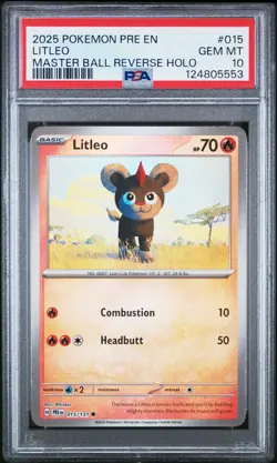 2025 POKEMON PRE EN-PRISMATIC EVOLUTIONS MASTER BALL REVERSE HOLO LITLEO PSA 10 - Image 1