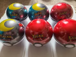 Pokemon Pokeball Tin Factory Sealed Lot of 6 Poke And Moon Ball 18 Booster Packs - Image 2