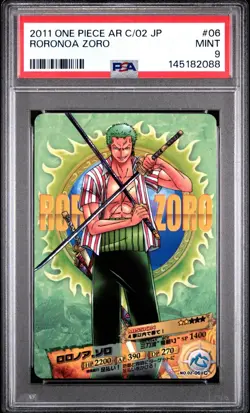 PSA 9 2011 CARDDASS ONE PIECE JAPANESE AR CARDDASS 02RORONOA ZORO 06 - Image 1