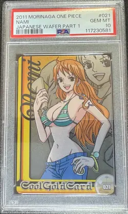 2011 Morinaga One Piece Nami Japanese Wafer Part1 Cool Gold Card 021 PSA10 - Image 1