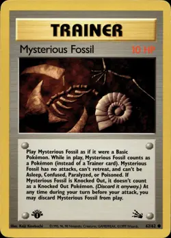 MYSTERIOUS FOSSIL 62/62 COMMON FOSSIL POKEMON 1ST EDITION LP - Image 1