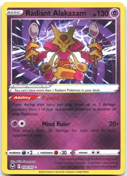 Radiant Alakazam 059/195 Radiant Rare Silver Tempest Pokemon Near Mint - Image 1