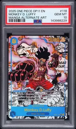 2025 ONE PIECE OP11-A FIST OF DIVINE SPEED #118 MONKEY D. LUFFY MANGA PSA 10 - Image 1