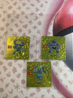 2001 Taps Gold Holo Machamp Machoke Machop Pog Stickers Pokemon Non-TCG - Image 1