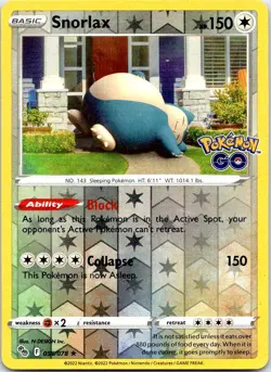 SNORLAX 055/078 HOLO RARE POKEMON GO POKEMON LP REVERSE HOLO - Image 1