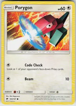 Pokemon Porygon SM - Burning Shadows Common Normal 103/147 LP - Image 1