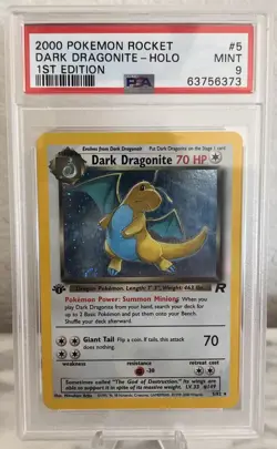 PSA 9 Dark Dragonite Holo 1st Edition 2000 Rocket 5/82 Rare Pokemon TCG *Swirl* - Image 1
