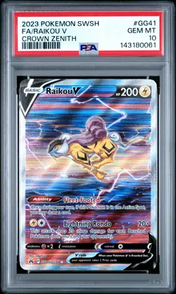 2023 POKEMON SWORD & SHIELD CROWN ZENITH #GG41 FULL ART/RAIKOU V PSA 10 - Image 1