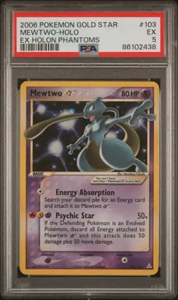 2006 POKEMON EX HOLON PHANTOMS GOLD STAR #103 MEWTWO-HOLO PSA 5 - Image 1