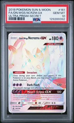 2018 POKEMON SUN & MOON ULTRA PRISM #161 FULL ART/DAWN WINGS NECROZMA GX PSA 10 - Image 1