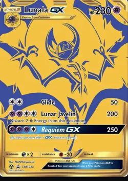 ✨ Lunala GX Gold Secret Rare Full Art – Sun & Moon NM Pokemon Card ✨ - Image 1