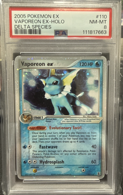 2005 Pokemon EX Delta Species #110 Vaporeon EX Holo PSA 8 - Image 1